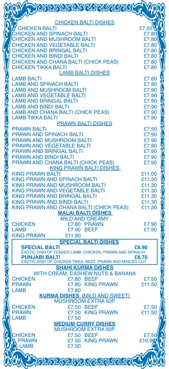 Shaheen Tandoori takeaway menu in New Inn, Pontypool