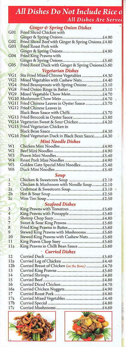 Golden Gate chinese Menu Cwmbran Takeaway