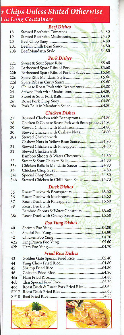 Golden Gate chinese Menu Cwmbran Takeaway