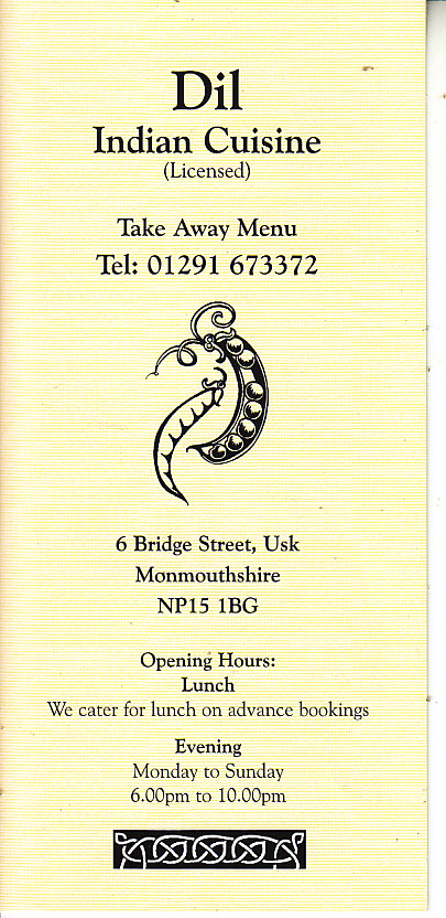 Dil Indian takeaway menu in Usk