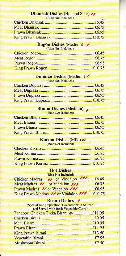 Dil Indian takeaway menu in Usk