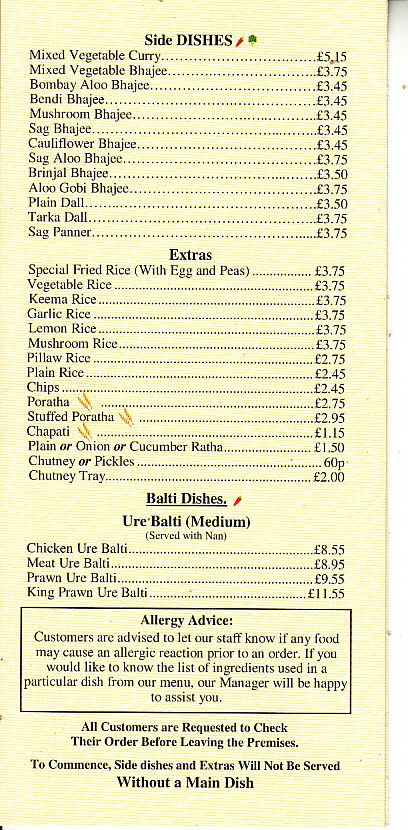 Dil Indian takeaway menu in Usk