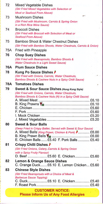 New China Chinese takeaway menu in Usk