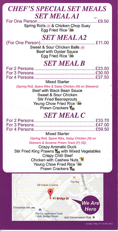 New China Chinese takeaway menu in Usk