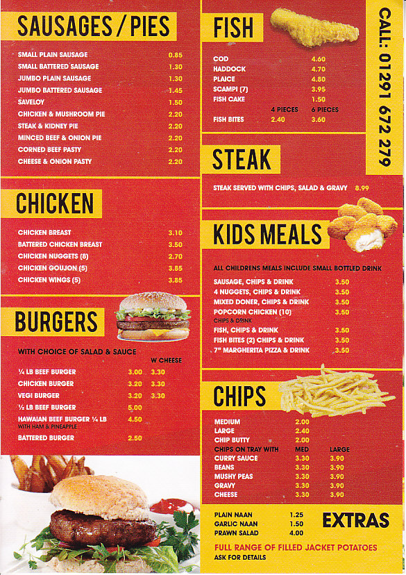 Usk Fish Chips takeaway menu