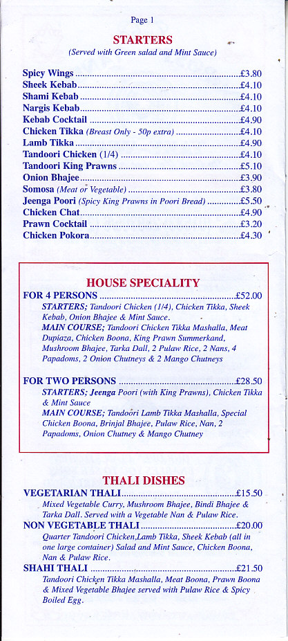 Handpost Tandoori menu Newport