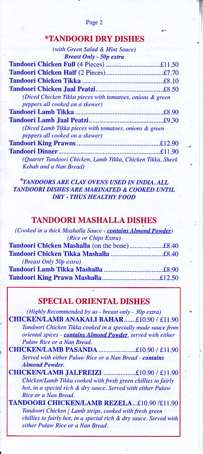 Handpost Tandoori menu Newport