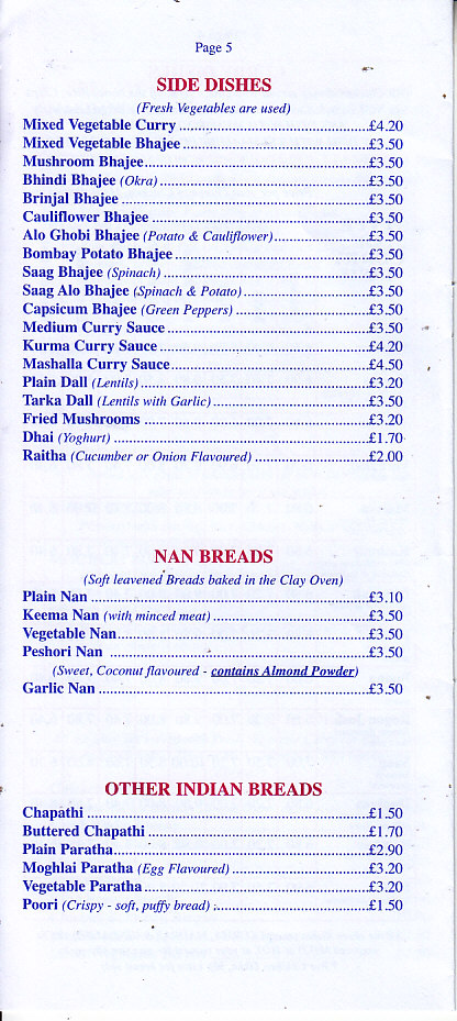 Handpost Tandoori menu Newport