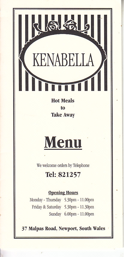 Kenabella chinese takeaway menu Newport