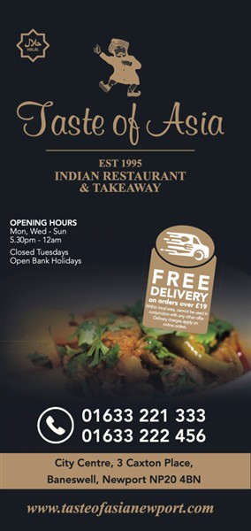 Taste of Asia Indian takeaway menu Newport