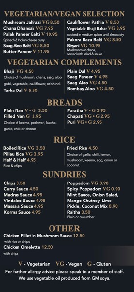 Taste of Asia Indian takeaway menu Newport