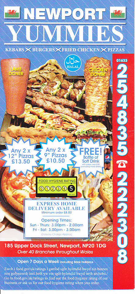 yummies takeaway menu Newport