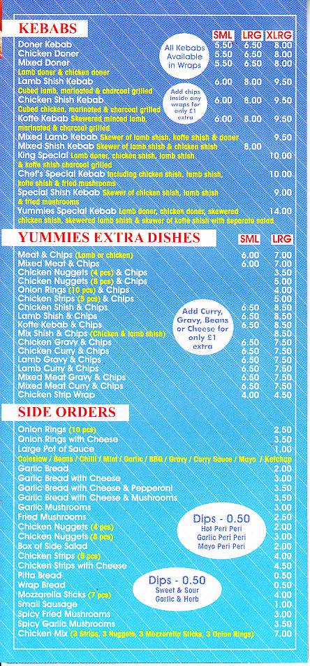 yummies takeaway menu Newport