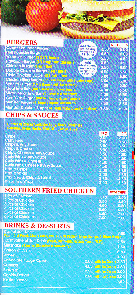 yummies takeaway menu Newport