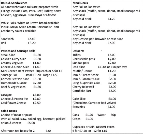 Menu of Smart's Deli Brynmawr