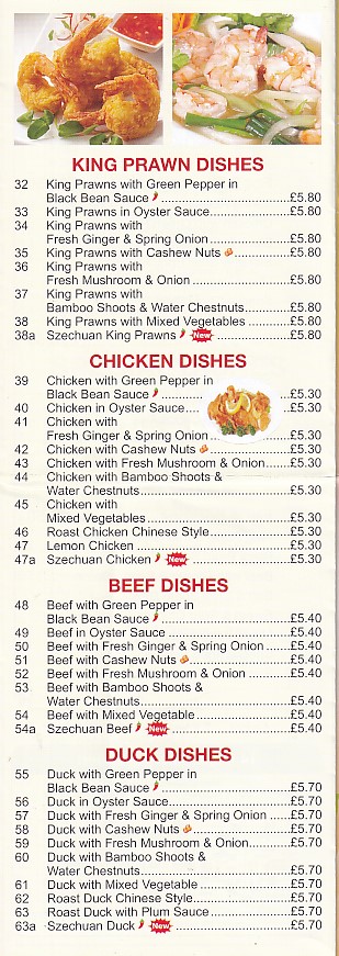 Menu of Smiling Valley,Chinese in Waunlwyd, Ebbw Vale