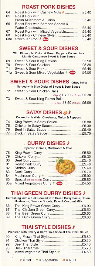 Menu of Smiling Valley,Chinese in Waunlwyd, Ebbw Vale