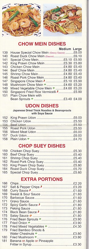 Menu of Smiling Valley,Chinese in Waunlwyd, Ebbw Vale