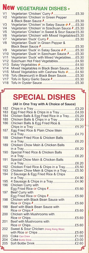 Menu of Smiling Valley,Chinese in Waunlwyd, Ebbw Vale