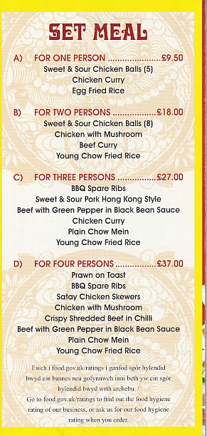 Menu of New Thriving , Chinese Takeaway in New Tredegar