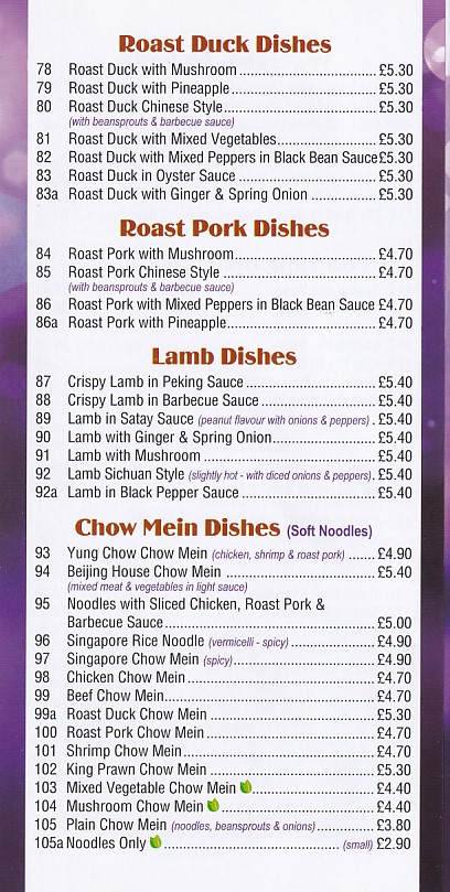 Beijing House, Chinese takeaway menu in New Inn, Pontypool