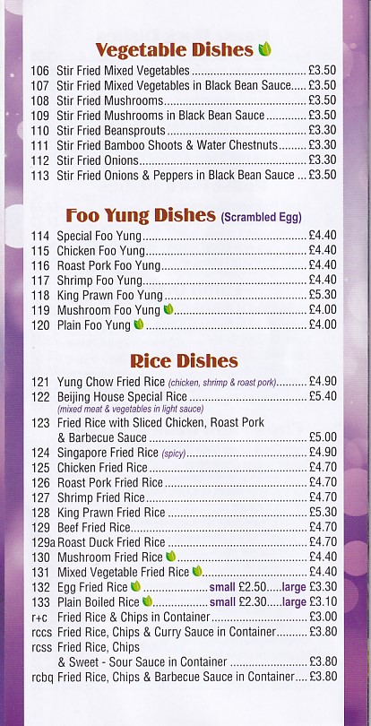 Beijing House, Chinese takeaway menu in New Inn, Pontypool