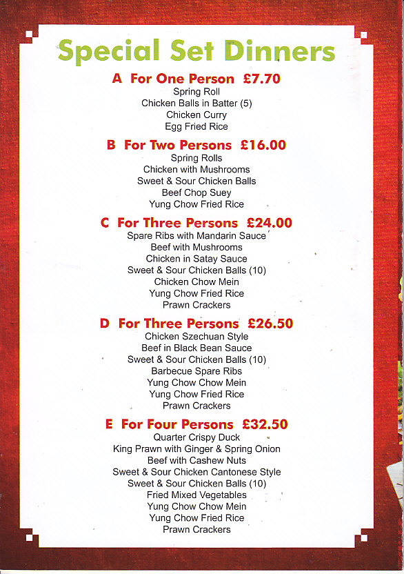 Choice Chinese takeaway menu in Pontypool