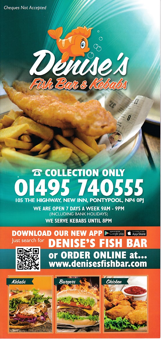 Denise's, Fish Bar kebab takeaway menu in New Inn, Pontypool