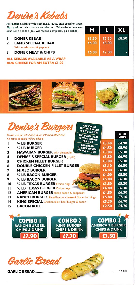 Denise's, Fish Bar kebab takeaway menu in New Inn, Pontypool