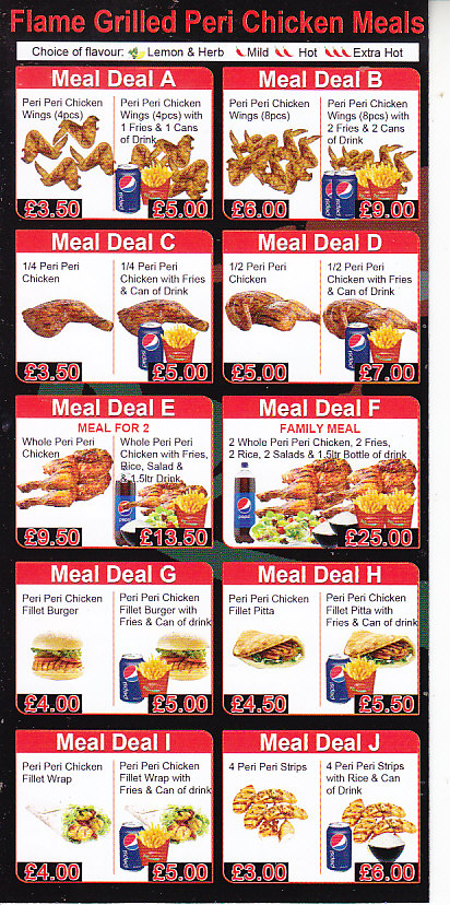 Peri cottage chicken takeaway menu in Pontypool