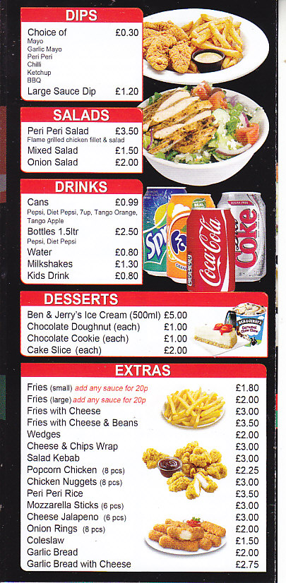 Peri cottage chicken takeaway menu in Pontypool