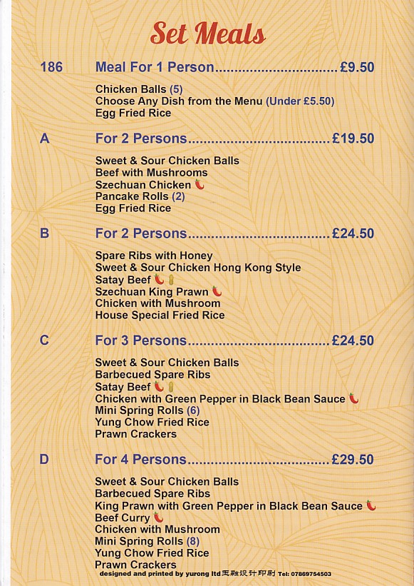 Taste Good Chinese takeaway menu in Pontypool