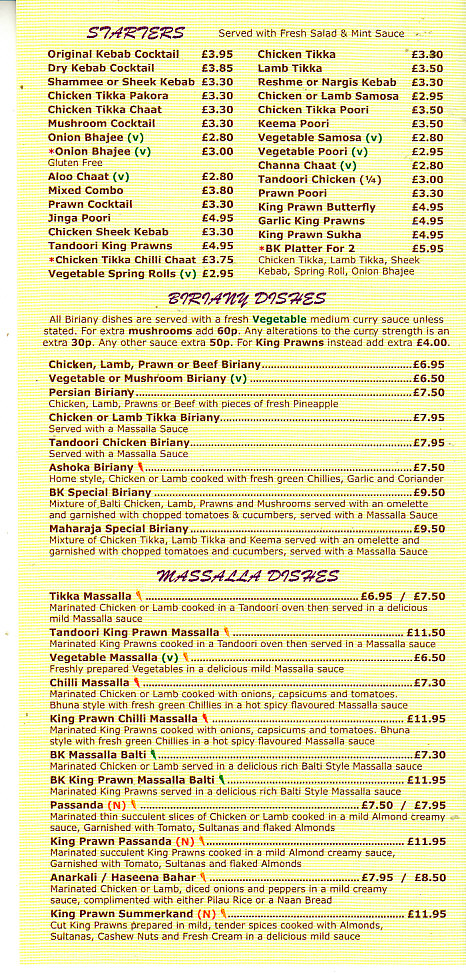 Balti King Menu Cwmbran