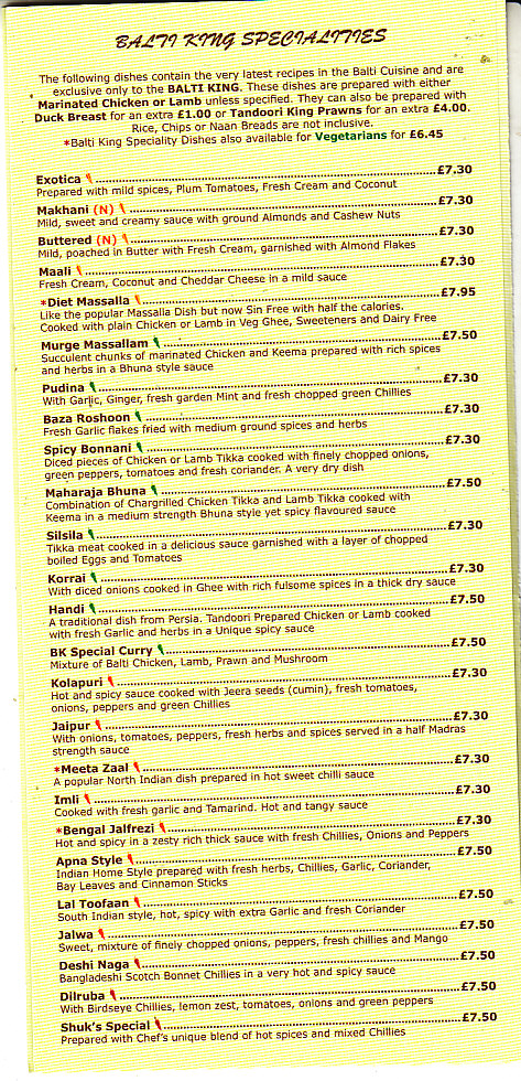 Balti King Menu Cwmbran