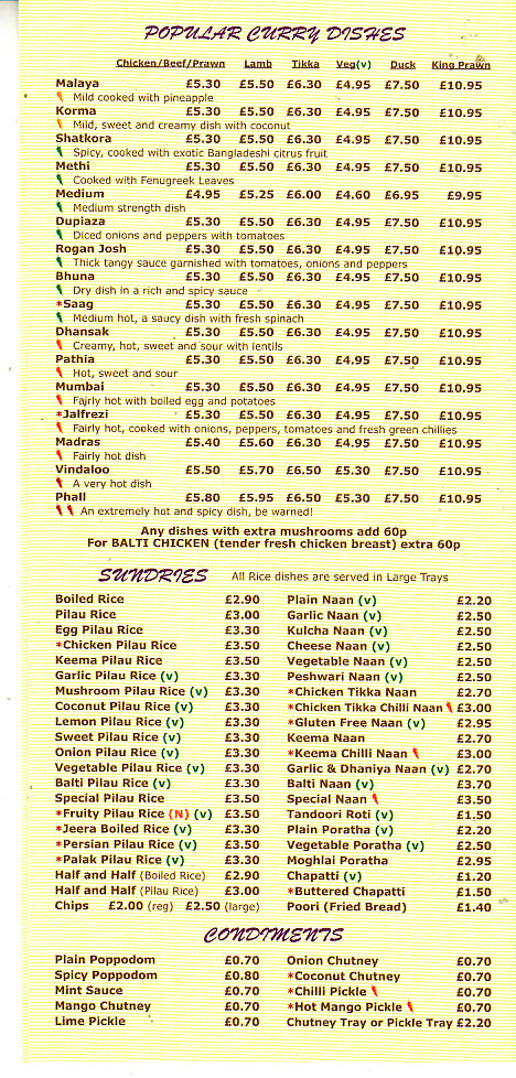 Balti King Menu Cwmbran