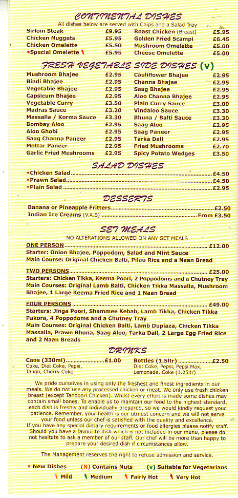 Balti King Menu Cwmbran