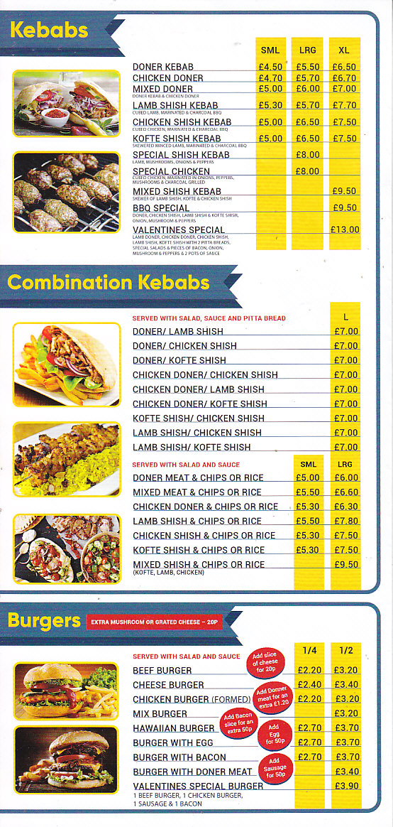 Valentines Cafe & BBQ House menu Cwmbran