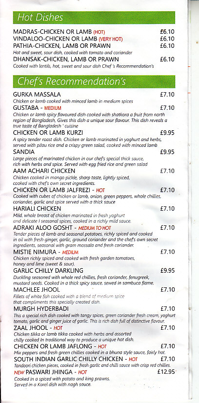 The Bayleaf Indian Menu takeaway