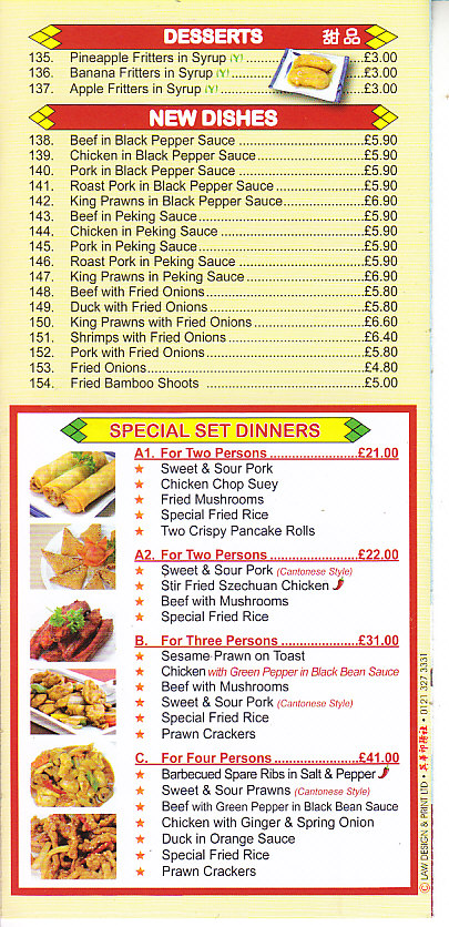 Sing Lee Chinese Takeaway Abergavenny menu