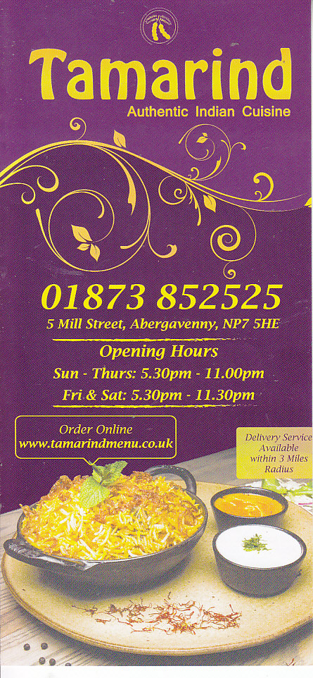 Tamarind Indian Takeaway Abergavenny menu