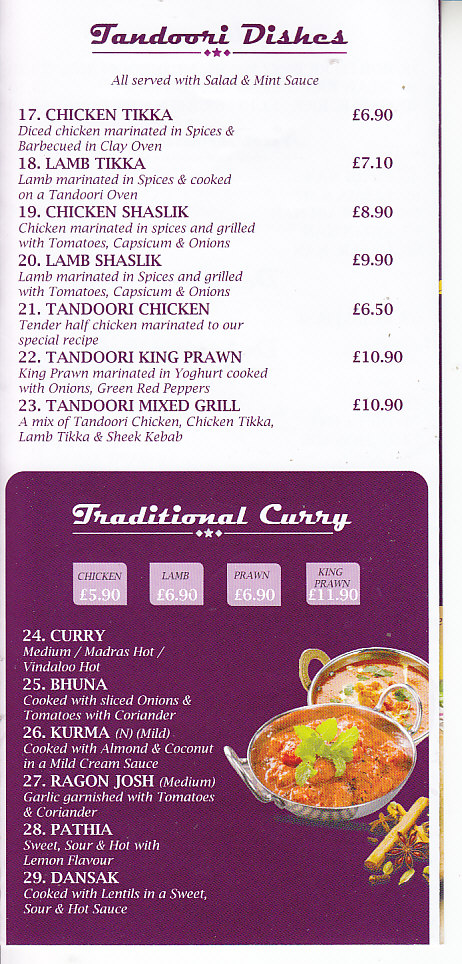 Tamarind Indian Takeaway Abergavenny menu