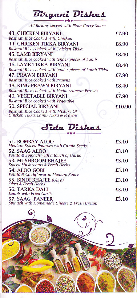 Tamarind Indian Takeaway Abergavenny menu