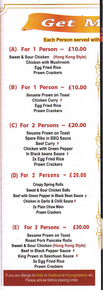 Town Gate Chinese Takeaway Abergavenny menu